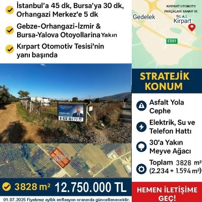 Bursa Orhangazi Gedelek’te Stratejik Konumda 2 Prestijli Arsa!